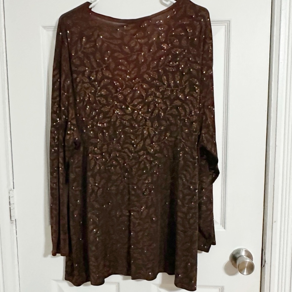 Lane Bryant Brown Metallic Leaf Print Cardigan 22/24 Plus Size Sparkle Knit - Picture 3 of 11